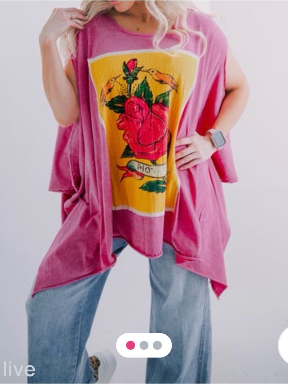 I Love Linen Hot Pink Floral Graphic Poncho - Picture 5 of 6